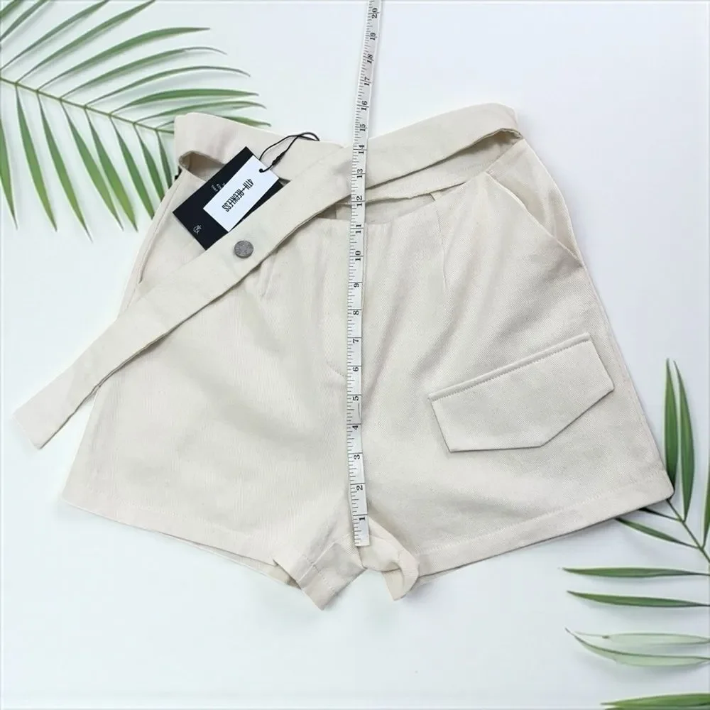 4th & Reckless NWT Melanie Deconstructed Belted Shorts in Oat Cream